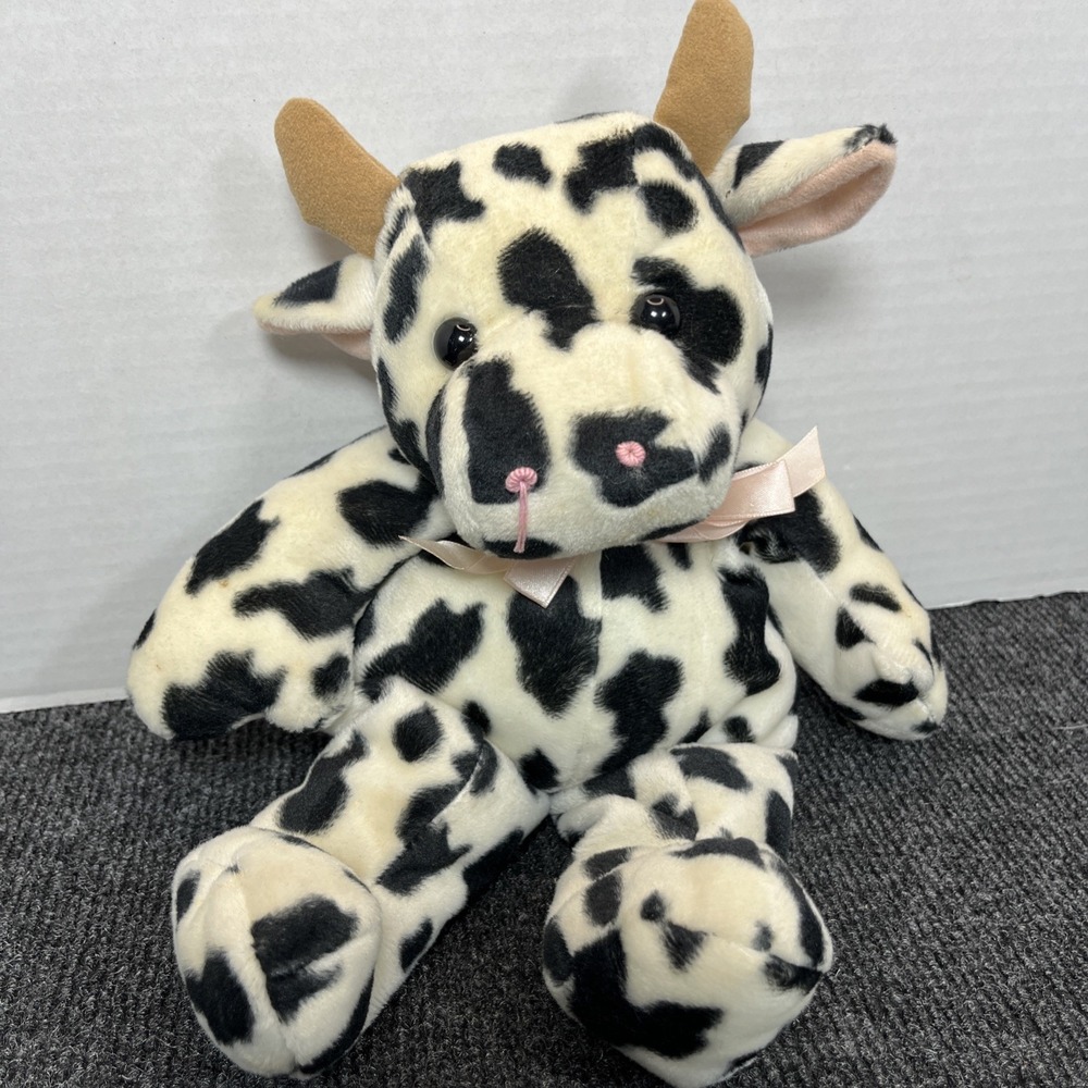 Vintage Kellytoy Beanpals Bean Pals Cow Stuffed Animal Beanbag Plush 15” RARE